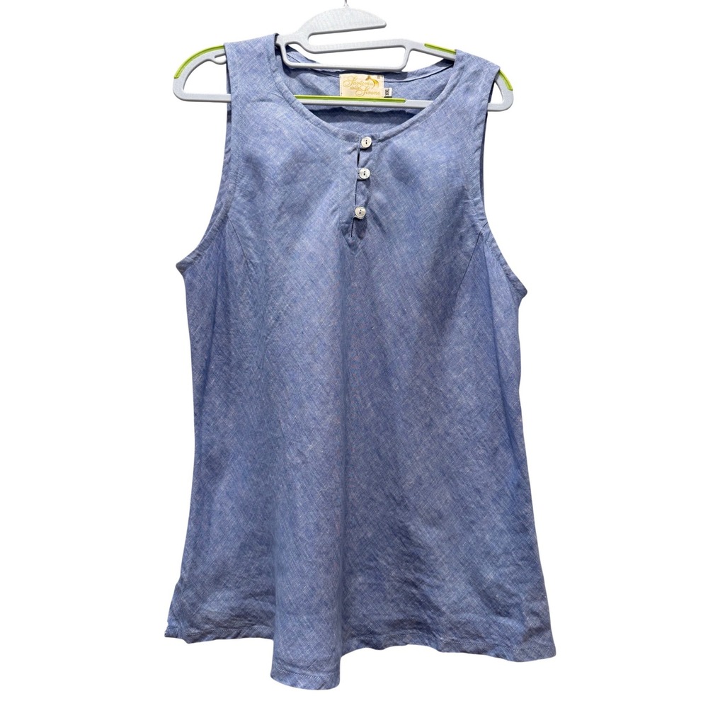 Sartoria‎ delle Sirene Blue 100% Linen Sleeveless Button Top Womens XXL Italy